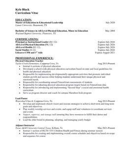 Kyle Black Curriculum Vitae