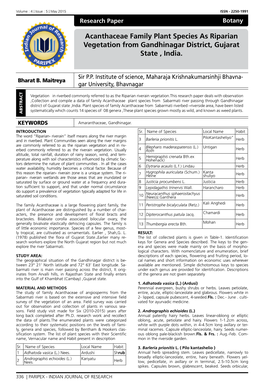 Acanthaceae Family Plant Species As Riparian Vegetation from Gandhinagar District, Gujarat State , India