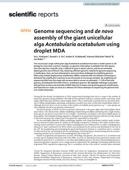 Genome Sequencing and De Novo Assembly of the Giant Unicellular Alga Acetabularia Acetabulum Using Droplet MDA Ina J