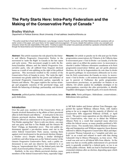 Intra-Party Federalism and the Making of the Conservative Party of Canada *