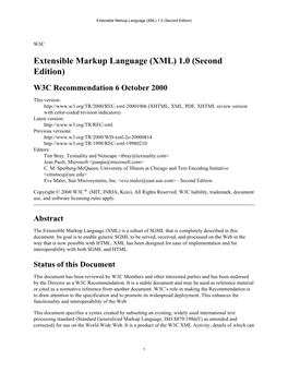 Extensible Markup Language †XML‡ 1.0 †Second Edition‡
