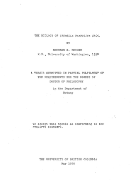 THE BIOLOGY of TREMELLA BAMBUSINA SACC. by SHERMAN