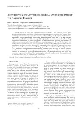 Identification of Plant Species for Pollinator Restoration in the Northern Prairies