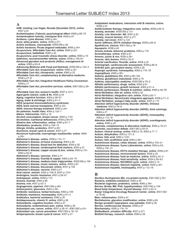 Townsend Letter SUBJECT Index 2013