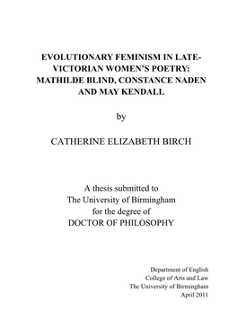 Evolutionary Feminism in Late-Victorian Women's Poetry