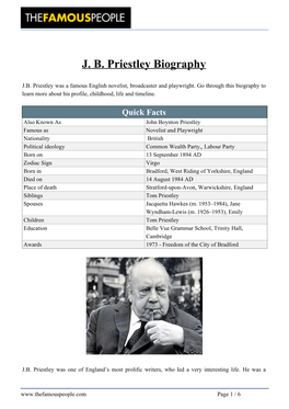 J. B. Priestley Biography
