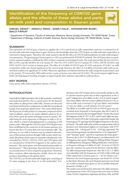 Identification of the Frequency of CSN1S2 Gene Alleles and the Effects of These Alleles and Parity on Milk Yield and Composition in Saanen Goats J