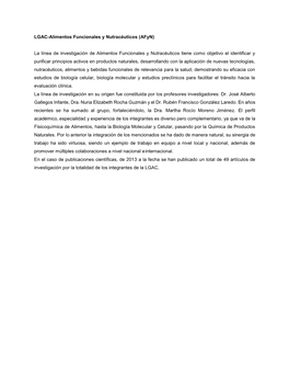 LGAC-Alimentos Funcionales Y Nutracéuticos (Afyn) La Línea De