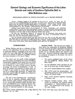 General Geology and Economic Significance of the Lahor Granite and Rocks of Southern Ophiolite Belt In