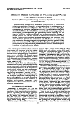 Effects of Steroid Hormones on Neisseria Gonorrhoeae PAUL G