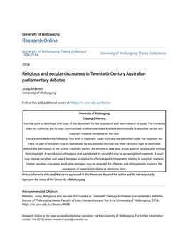 Religious and Secular Discourses in Twentieth Century Australian Parliamentary Debates