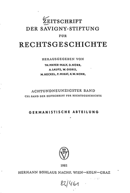 Der Savigny-Stiftung Fur Rechtsgeschichte