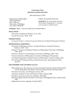 Curriculum Vitae KENDALL LEWIS WALTON (Revised January, 2019)