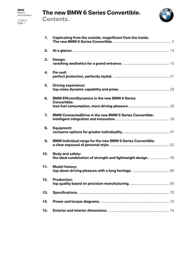 The New BMW 6 Series Convertible. Contents