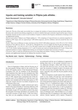 Injuries and Training Variables in Filipino Judo Athletes Reylin Maciejewski1, Hercules Callanta2