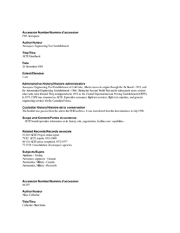 Accession Number/Numéro D'accession PRF Aerospace Author