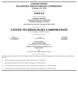 UNITED TECHNOLOGIES CORPORATION (Exact Name of Registrant As Specified in Its Charter)