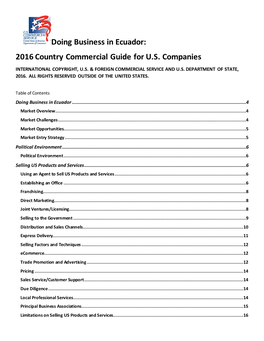 Doing Business in Ecuador: 2016 Country Commercial Guide for US