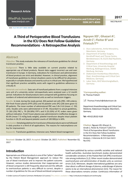 A Third of Perioperative Blood Transfusions in the ICU Does Not
