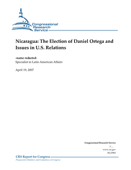 Nicaragua: the Election of Daniel Ortega and Issues in U.S. Relations