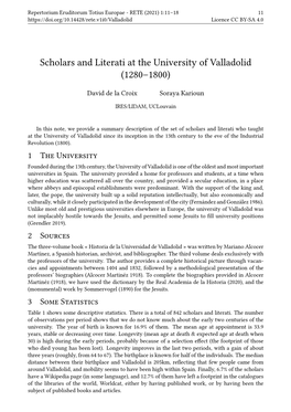 Scholars and Literati at the University of Valladolid (1280–1800)