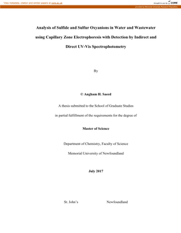 Analysis of Sulfide and Sulfur Oxyanions in Water and Wastewater