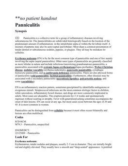 **No Patient Handout Panniculitis Synopsis