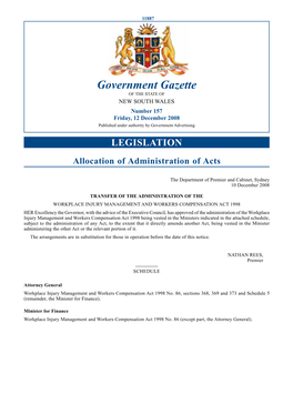 Government Gazette of the STATE of NEW SOUTH WALES Number 157 Friday, 12 December 2008 Published Under Authority by Government Advertising