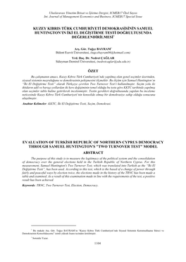 Kuzey Kibris Türk Cumhuriyeti Demokrasisinin Samuel Huntington’In Iki El Değiştirme Testi Doğrultusunda Değerlendirilmesi*