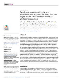 Ulva Along the Coast of Jeju Island, Korea Based on Molecular Phylogenetic Analysis