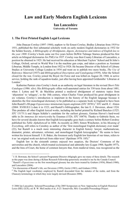 Law and Early Modern English Lexicons