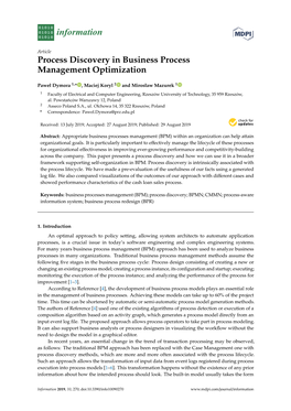 Process Discovery in Business Process Management Optimization