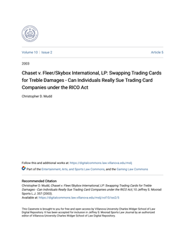 Chaset V. Fleer/Skybox International, LP: Swapping Trading Cards for Treble Damages - Can Individuals Really Sue Trading Card Companies Under the RICO Act