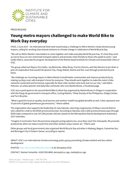 Young Metro Mayors Challenged to Make World Bike to Work Day