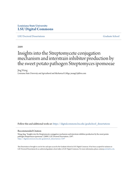 Insights Into the Streptomycete Conjugation Mechanism and Interstrain Inhibitor Production by the Sweet Potato Pathogen Streptom