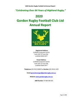 Gordon Rugby Annual Report