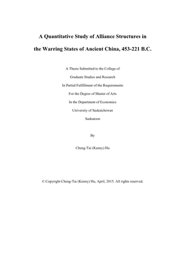 A Quantitative Study of Alliance Structures in the Warring States of Ancient China, 453-221 B.C