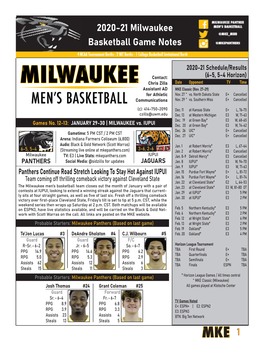 2020-21 Milwaukee Basketball Game Notes