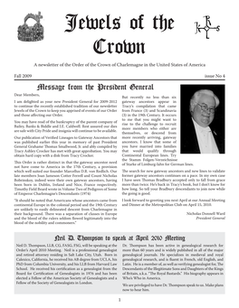 Jewels of the Crown a Newsletter of the Order of the Crown of Charlemagne in the United States of America