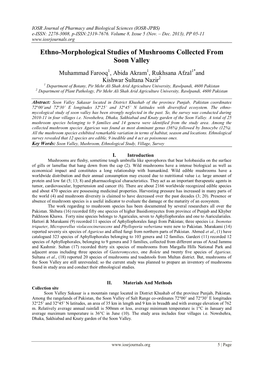 Ethno-Morphological Studies of Mushrooms Collected from Soon Valley