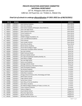 PRIVATE EDUCATION ASSISTANCE COMMITTEE NATIONAL SECRETARIAT 25Th Flr