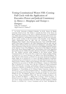 Testing Constitutional Waters VIII: Coming Full Circle with the Application of Executive Power and Judicial Consistency in Marcos V