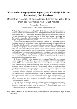 Ważki (Odonata) Pogranicza Wysoczyzny Kaliskiej I Równiny Rychwalskiej (Wielkopolska) Dragonflies (Odonata) of the Borderland