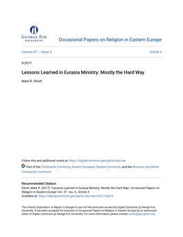 Lessons Learned in Eurasia Ministry: Mostly the Hard Way