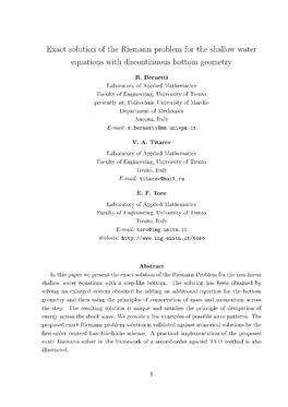 Exact Solution of the Riemann Problem for the Shallow Water Equations with Discontinuous Bottom Geometry