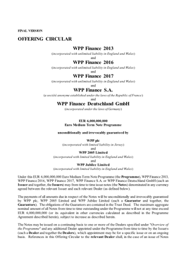 OFFERING CIRCULAR WPP Finance 2013