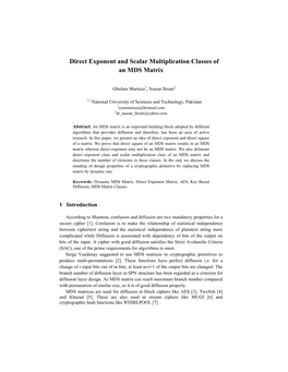 Direct Exponent and Scalar Multiplication Classes of an MDS Matrix