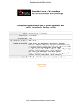 Using Micro-Patterned Surfaces to Inhibit Settlement and Biofilm Formation By