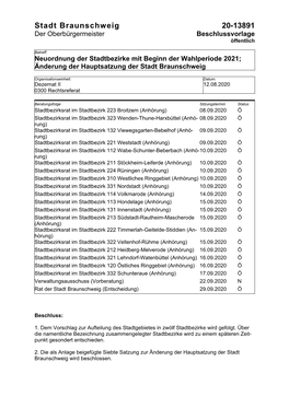 Stadt Braunschweig 20-13891 Der Oberbürgermeister Beschlussvorlage Öffentlich