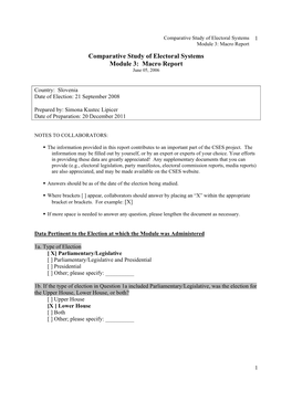 Macro Report Comparative Study of Electoral Systems Module 3: Macro Report June 05, 2006